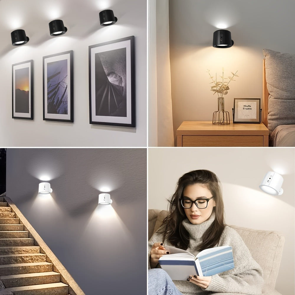 Magnetic LED Wall Sconce with 360-Degree Rotation, Three Color Temperatures and One or Two-Light Options