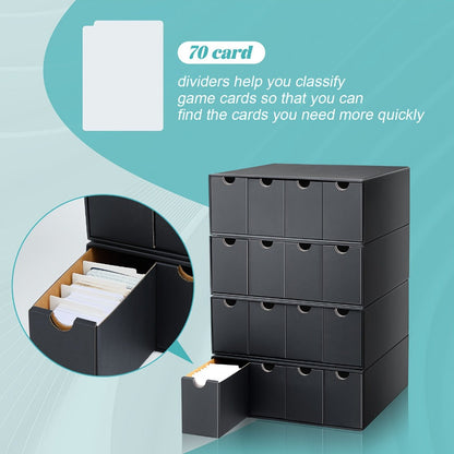 Four-Row Cardboard Trading Card Organizer Set with 16 Inner Boxes, 70 Dividers and Label Stickers