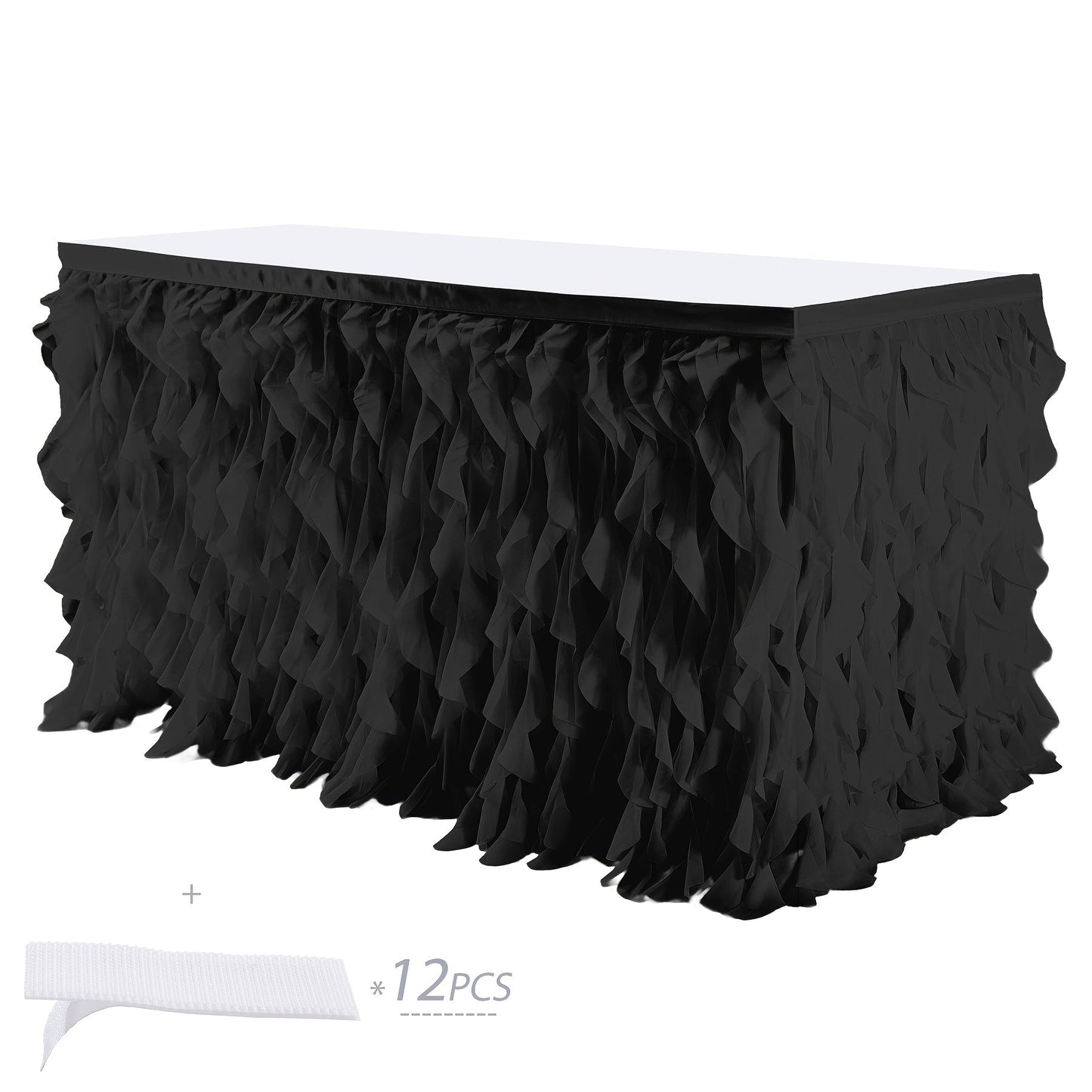 Six-Foot Curly-Willow Tulle Table Skirt with Twelve Color Options and Pictured Attachment Strips