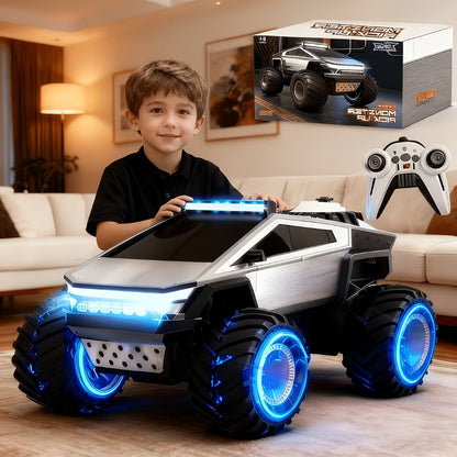 1:12 Scale RC Monster Truck 4WD All-Terrain – Remote Control Cybertruck & Pickup Truck with LED Lights & Sound Effects, 2.4GHz Rechargeable RC Car Gift for Boys Ages 6 7 8 9 10 Birthday Christmas