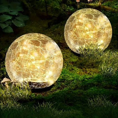 Solar Garden Lights Cracked Glass Globe Stakes, IP44 in 2- or 4-Piece Sets with Warm White LEDs