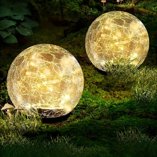 Solar Garden Lights Cracked Glass Globe Stakes, IP44 in 2- or 4-Piece Sets with Warm White LEDs