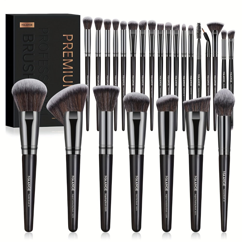 Makeup Brush Set, 25-Piece Synthetic Bristle and ABS Handle Collection with Face-Eye Brush Shapes and Gift Box