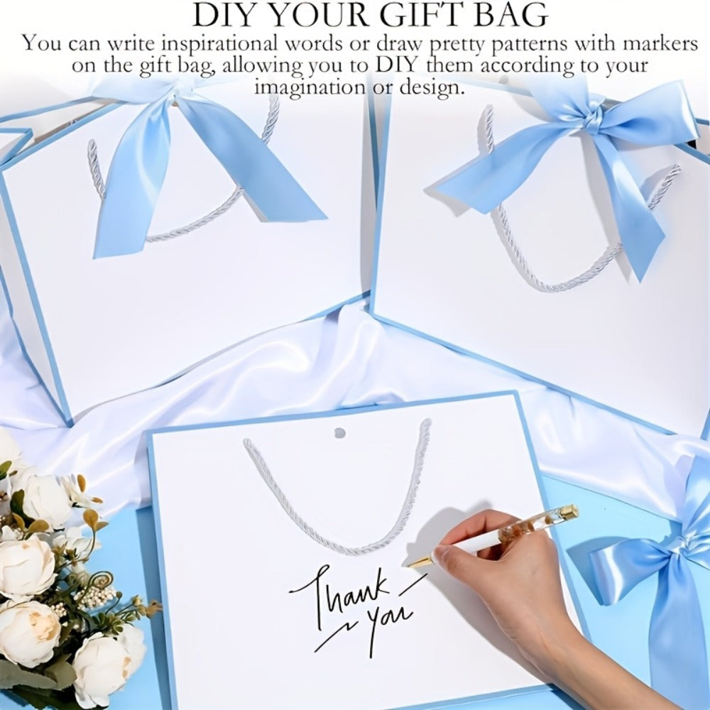 Gift Bag Set Pull-Handle Ribbon Design, 12, 24 or 36 Bags in Five Colorways with 11.8 x 10 x 4 Inch Format