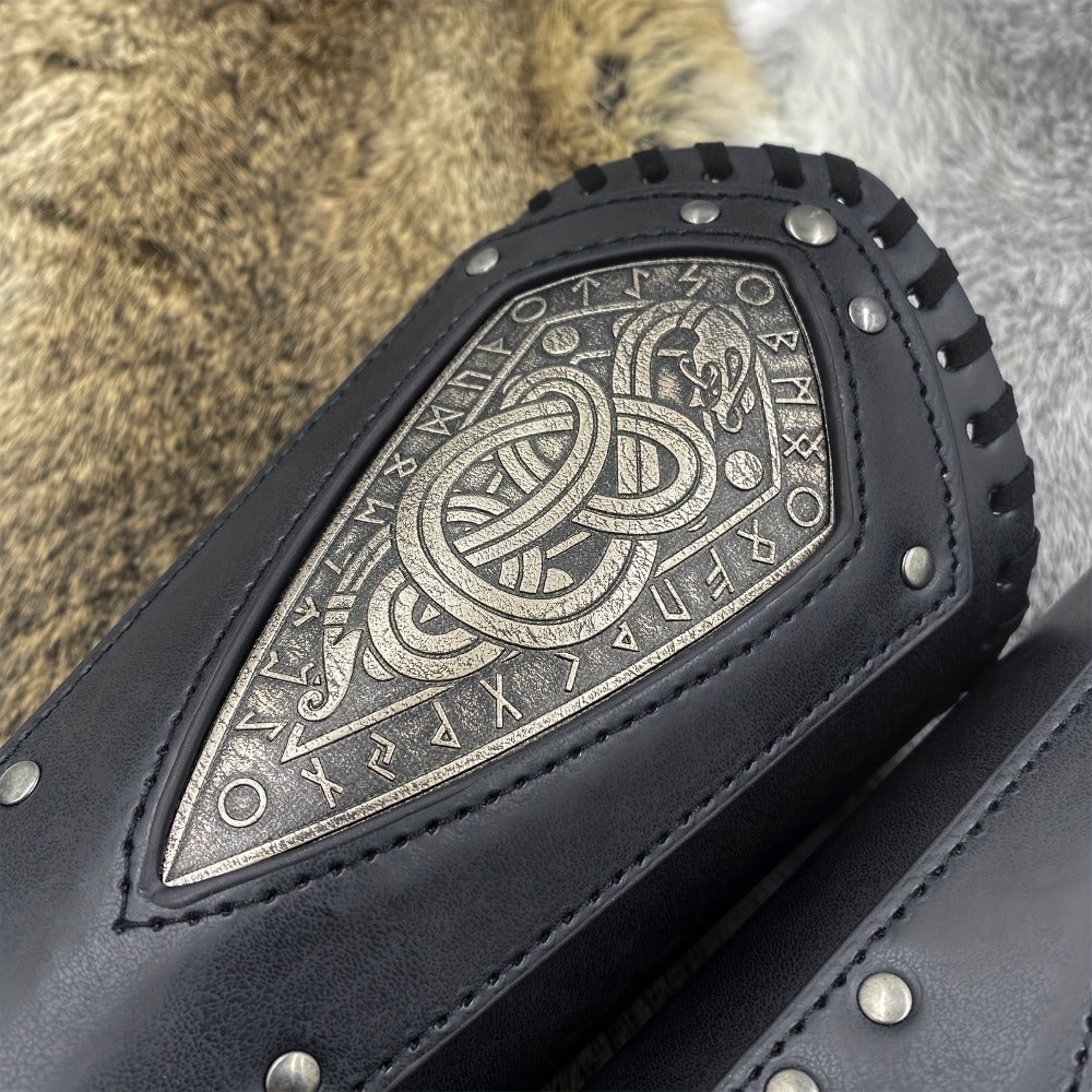 Two-Piece Faux Leather Norse Snake Wrist Guard Set, 23 x 12 cm Costume Bracers in Black or Coffee
