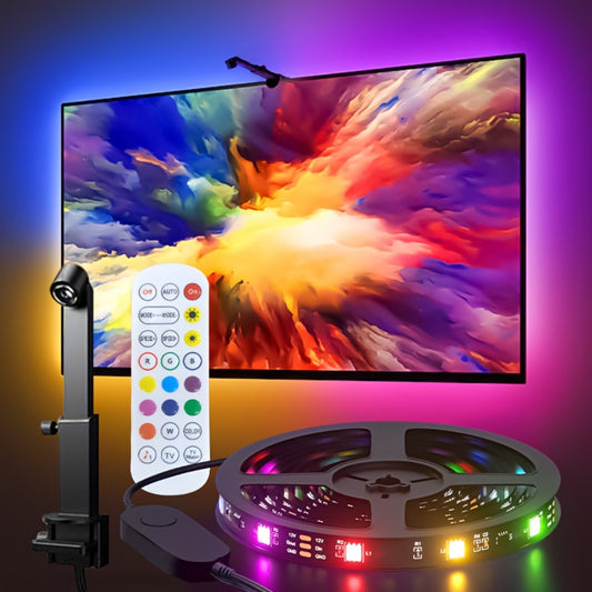 TV LED Backlight with Camera Screen Sync RGBW 5ft - Real-Time Color Matching USB Powered Ambient Bias Lighting for Smart TVs, Home Theater Gaming Video Calls Eye Strain Reduction
