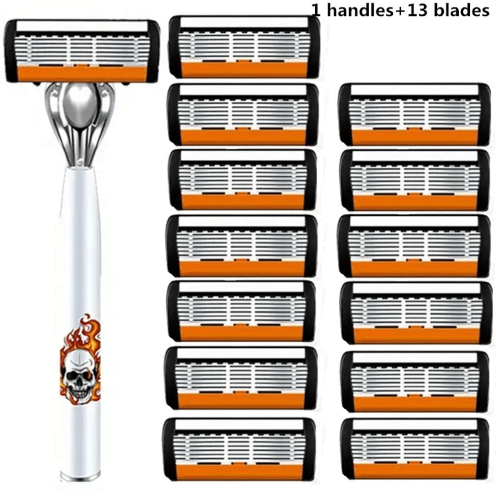 Men's Safety Razor with Replacement Blades - Anti-Slip Stainless Steel Handle Shaver for Beard & Sideburns, Classic Style Wet Shaving Razor, Multiple Blade Bundle Options