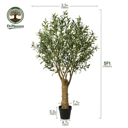 Potted Olive Artificial Tree with 5, 6, 7 and 8 ft Height Options, Black Planter and Branching Green Leaves