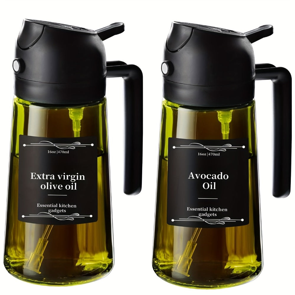 Two-Piece 16-Ounce Glass-Style Oil Dispenser and Sprayer Set in Three Color Configurations