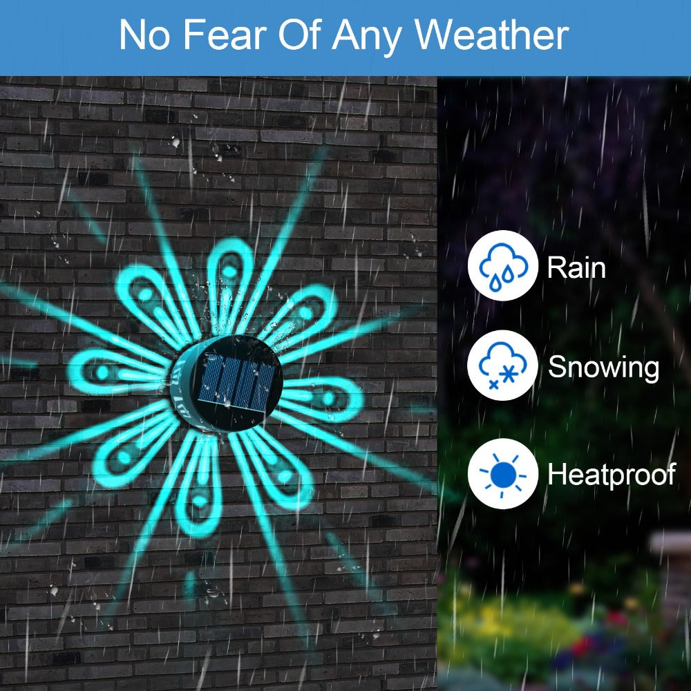 Solar Wall Lights Outdoor 2 Pack - Dusk to Dawn Auto On/Off, Decorative Projection Fence Porch Garden Lights, Weatherproof Solar Powered Yard Pathway Stair Decor, Halloween Christmas Holiday Lighting