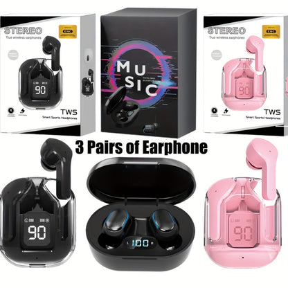 Three-Pair Assorted TWS Wireless Earbuds Bundle with Mixed Charging Cases in Set A or Model B