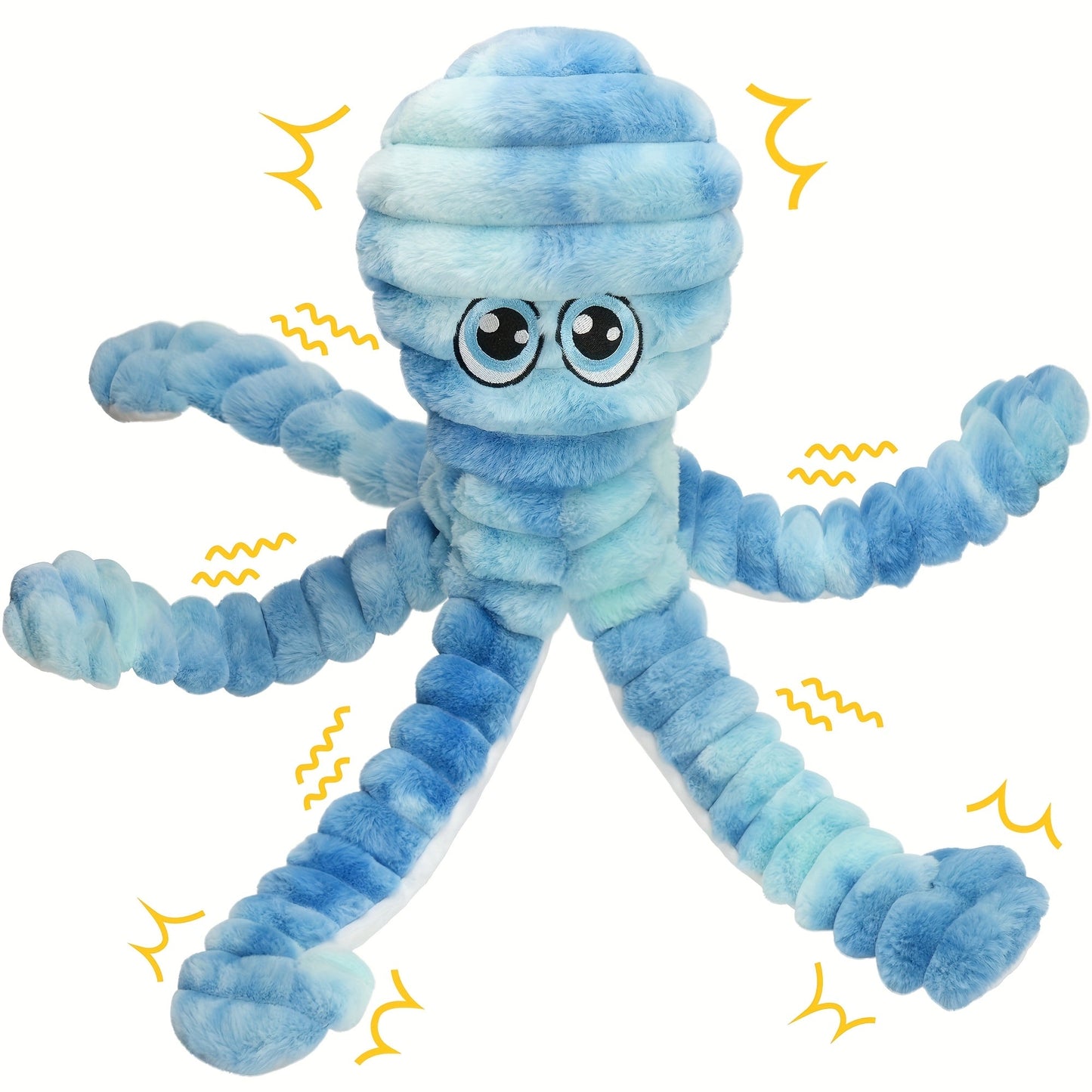 Dog Toy Squeaky Plush Octopus with Textured Tentacles and Six Color Options for Supervised Play