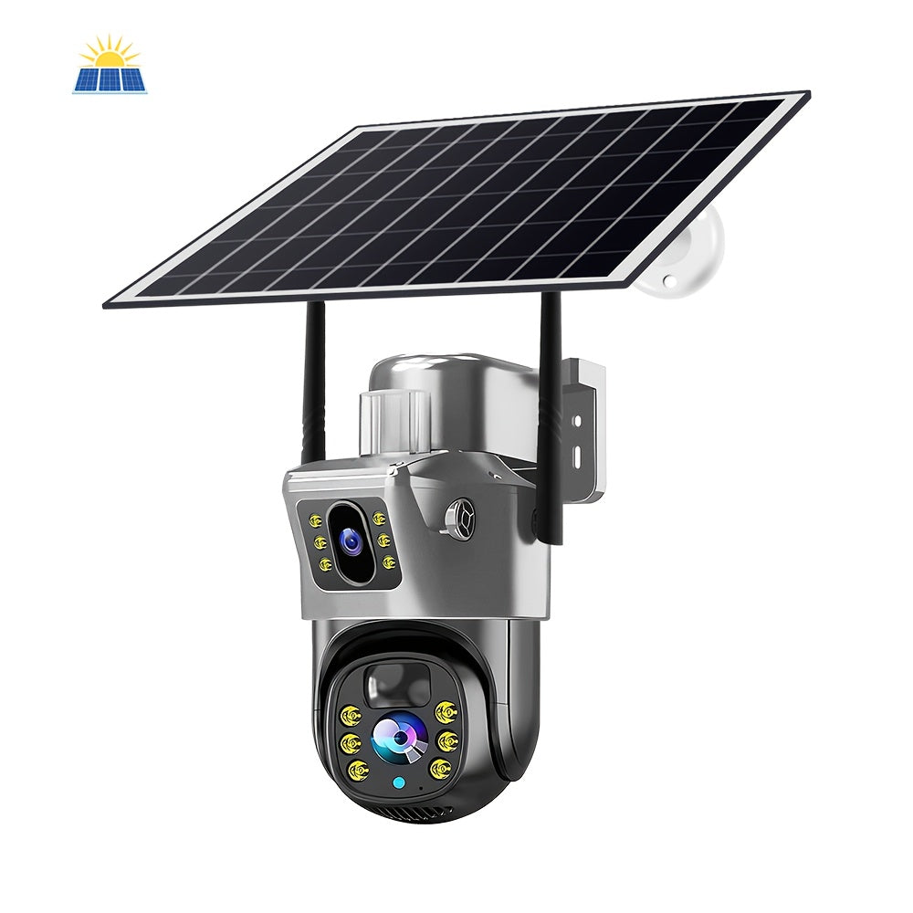 Security Camera Solar Dual-Lens Outdoor PTZ Model with Full-Color Night Vision, Two-Way Audio and TF Storage