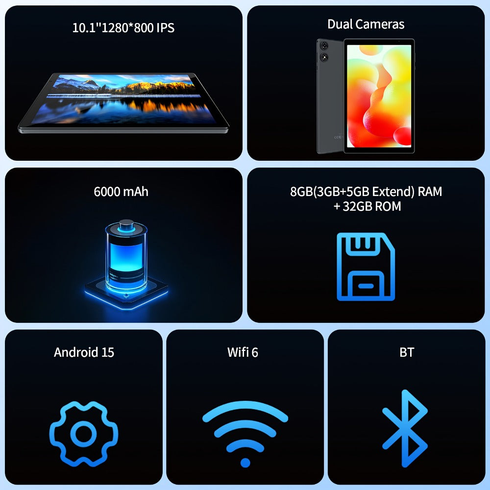 Android Tablet 10.1-Inch 2-in-1 with Android 15, 8GB Total RAM, 32GB Internal Storage and Keyboard Sets