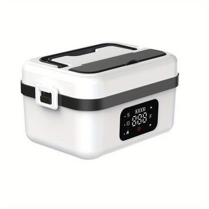 Self Heating Lunch Box Battery Powered 8000mAh - 60W Portable Electric Food Warmer with Smart Timer 1 Liter Stainless Steel Inner Container for Home Car Office and Truck, Leak Proof with Fork Spoon and Carry Bag, Gift for Men and Women