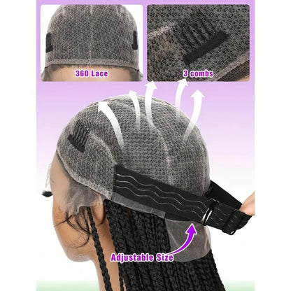Box Braids Wig 360 Full Lace Knotless 30 Inch Natural Hairline High Temperature Fiber | 4 Colors Women Wedding Party Daily Protective Style