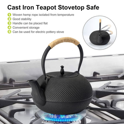 Cast Iron Teapot with Stainless Steel Infuser 60 oz – Japanese Style Tea Kettle for Camping & Home Brewing