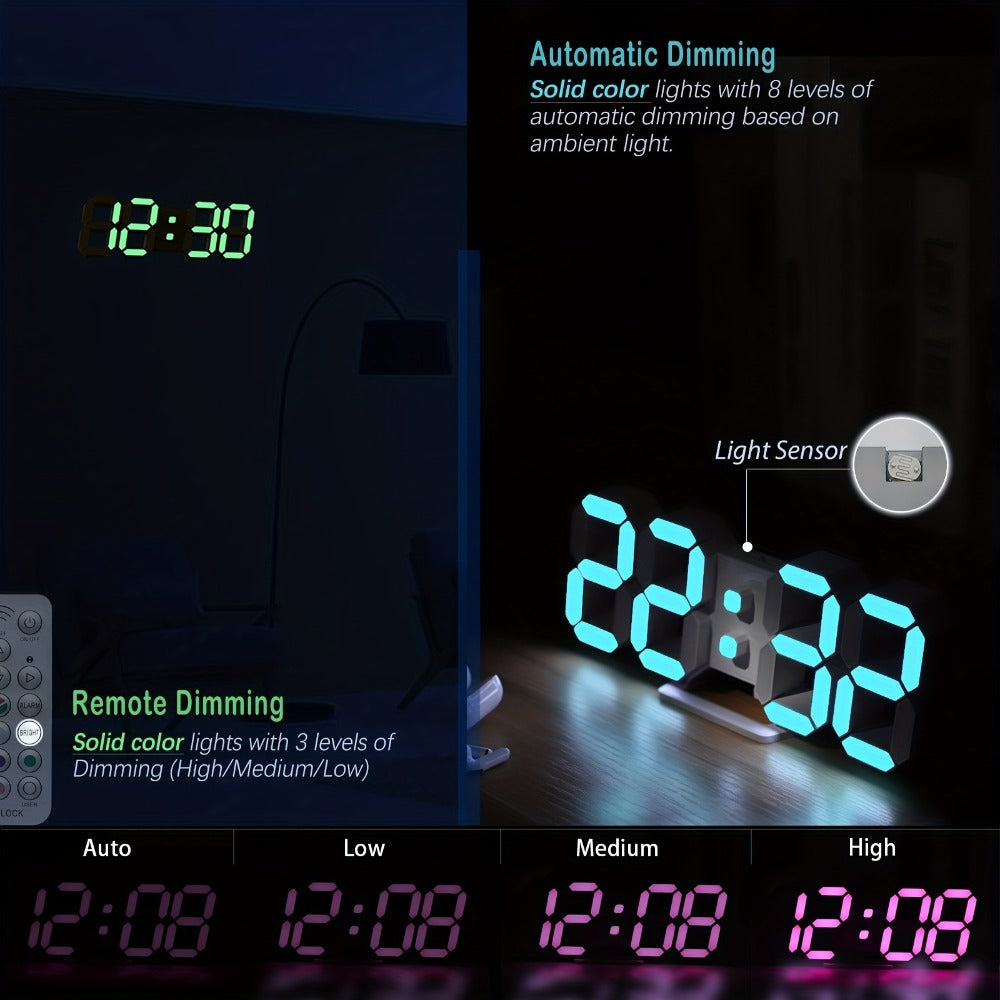 9.7-Inch RGB LED Wall and Desk Clock with Remote, Alarm, Date, Temperature and USB Power Cable