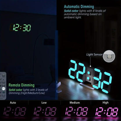 9.7-Inch RGB LED Wall and Desk Clock with Remote, Alarm, Date, Temperature and USB Power Cable
