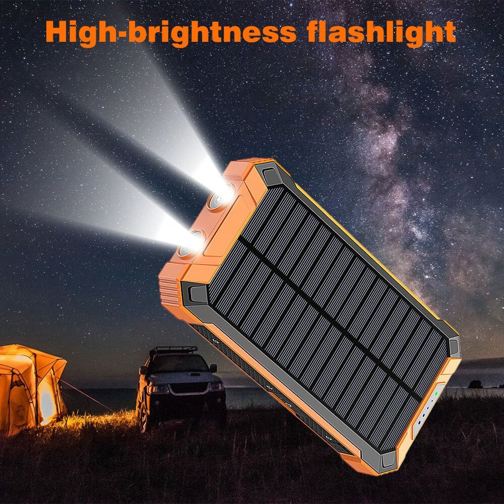 32800mAh Solar Power Bank 6 Outputs Wireless Charger – 4 Built-In Cables Dual Flashlights 15W Fast Charging, 32800 38800mAh External Battery Pack for Travel Camping GPS Emergency iPhone 17 Android