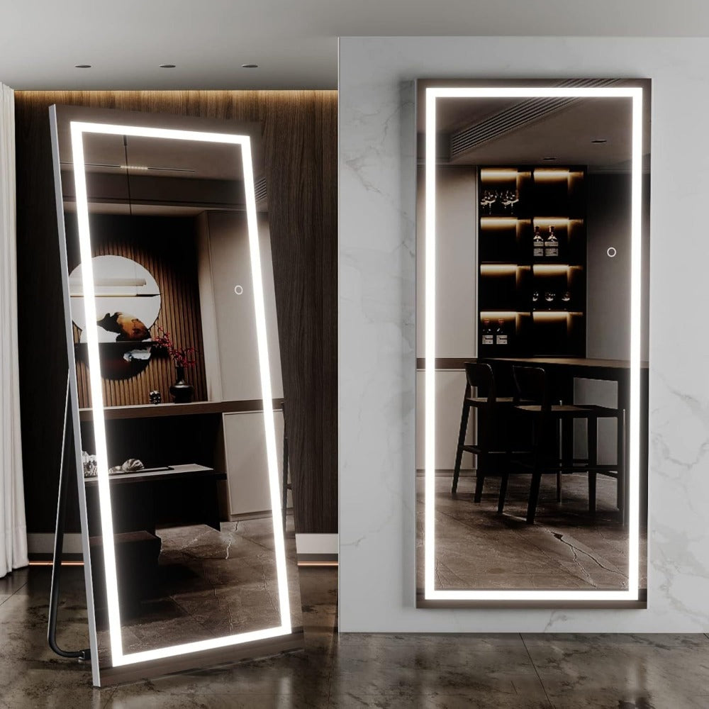 LED Full Length Mirror with Lights, Touch Control Lighted Full Body Mirror for Entryways, Bedrooms and Living Spaces
