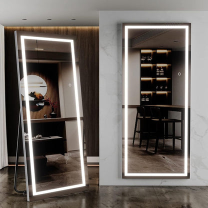 LED Full Length Mirror with Lights, Touch Control Lighted Full Body Mirror for Entryways, Bedrooms and Living Spaces