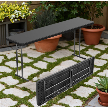 Narrow White 6-Foot Portable Folding Table with Rectangular Top and Folding Gray Leg Frame