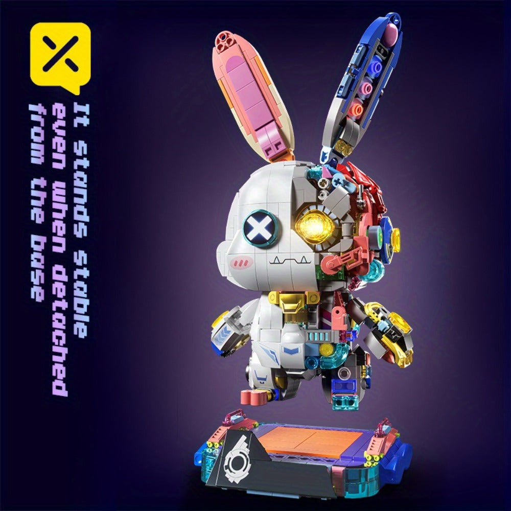 Punk Mechanical Rabbit Building Block Set 1377pcs – Pink Steampunk Style Brick Model Kit, Mid-Scale ABS DIY Assembly Display Toy, Unique Halloween Christmas Birthday Gift for Teens & Adults