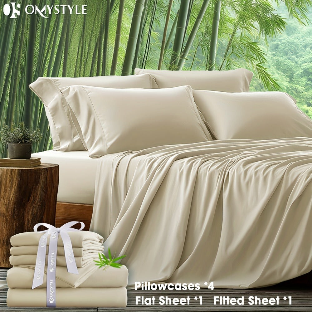 Bamboo Blend Bed Sheet Set 6pcs – Flat Sheet, Fitted Sheet & 4 Pillowcases, Ultra Soft Lyocell Viscose Breathable Bedding for Hot Sleepers, Deep Pocket Twin Full Queen King, 11 Colors