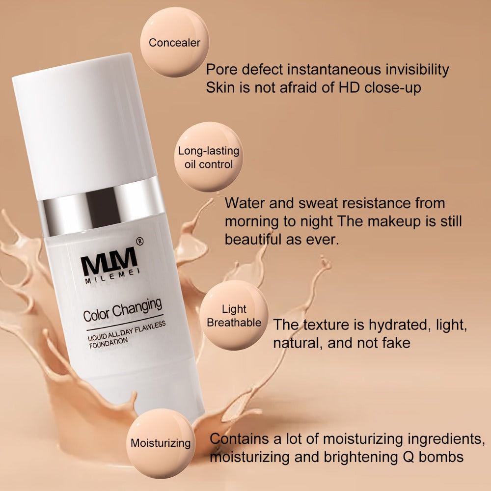 Color Changing BB Cream Foundation 3PCS Moisturizing Glycerin Lightweight Non-Cakey Natural Flawless Coverage - Buildable Tinted Moisturizer for All Skin Tones Unisex Makeup Set