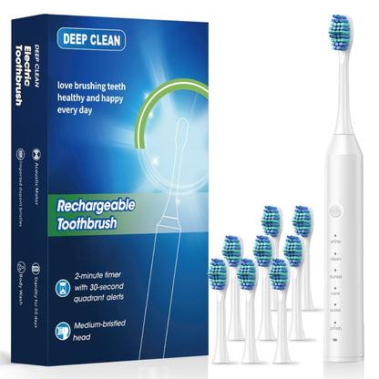 Electric Toothbrush with Six Modes, 500mAh Battery, USB Charging and Four or Eight Brush Head Bundles
