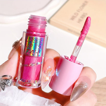 24H Waterproof Glitter Lip Gloss & Lip Stain Set 3PCS – Moisturizing Lip Oil Formula, Long-Lasting Smudge-Proof Glitter Shine in Berry Coral Pink Red Shades for Women All Skin Tones