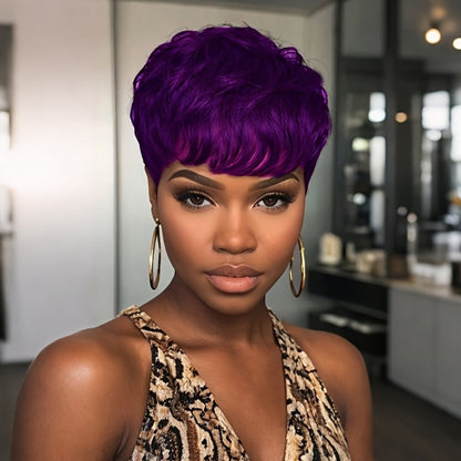 Short Body Wave Synthetic Wig with Bangs & Rose Net Cap – Colorful Fashion Wig for Women in Orange, Purple, Wine Red, Green, Blue & Brown, Lightweight Adjustable Daily Wear, 6 Inch