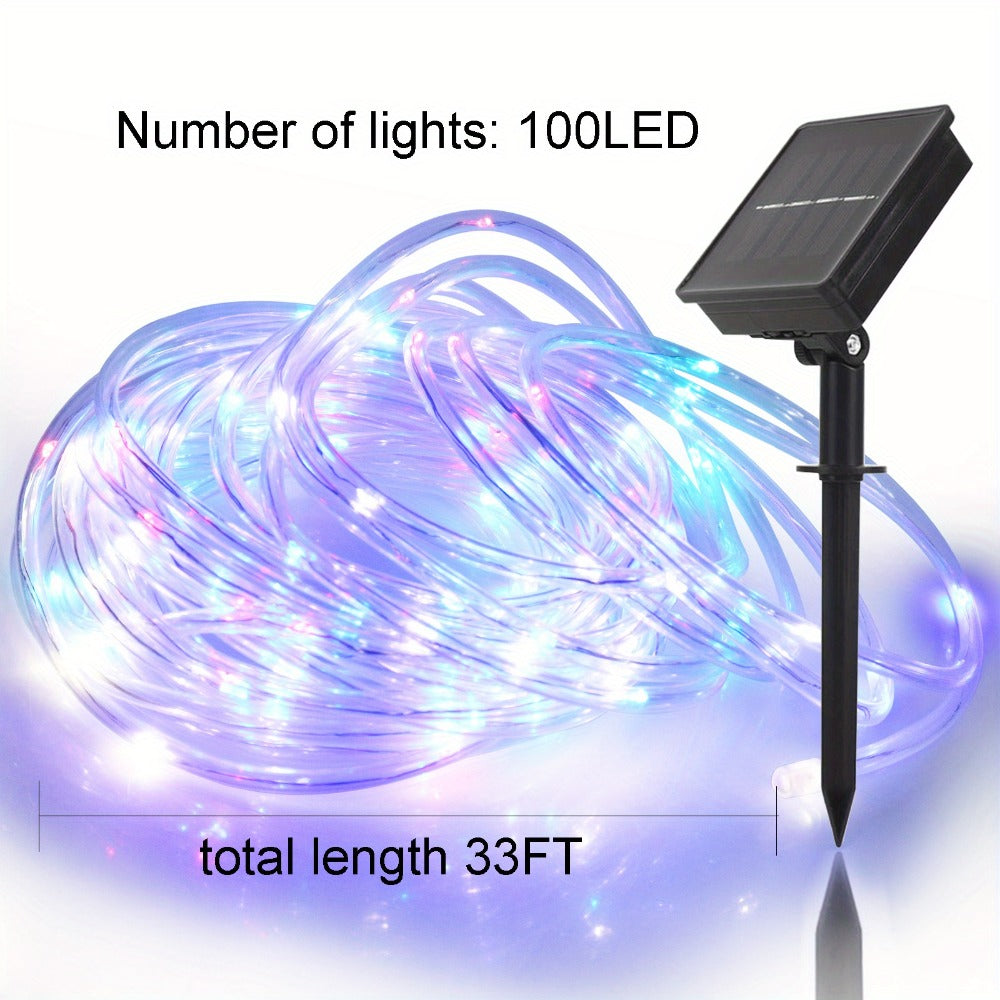 RGB Solar Rope Light with 100 LEDs, 33-Foot Clear Tube and Eight Pictured Lighting Modes for Patio Decor