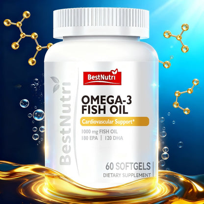 Omega-3 Fish Oil 2000mg Softgels with EPA & DHA — Cold-Extracted CGMP Certified | Brain Vitality Heart Health Anti-Inflammatory Support | For Adults & Young Adults | 60 or 90 Softgels
