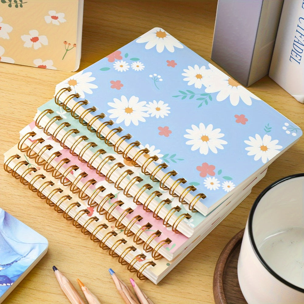 Eight-Pack A6 Floral Spiral Notebooks with Four Designs, Ruled Pages and Tear-Off Binding Pictured