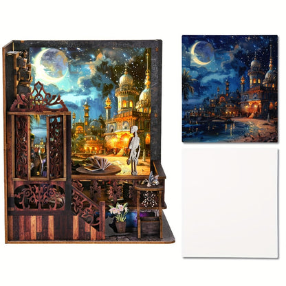 Magic Exploration Book Nook Kit CH03 with Library Workshop Scene, Three Light Modes and Paintable Front Panel