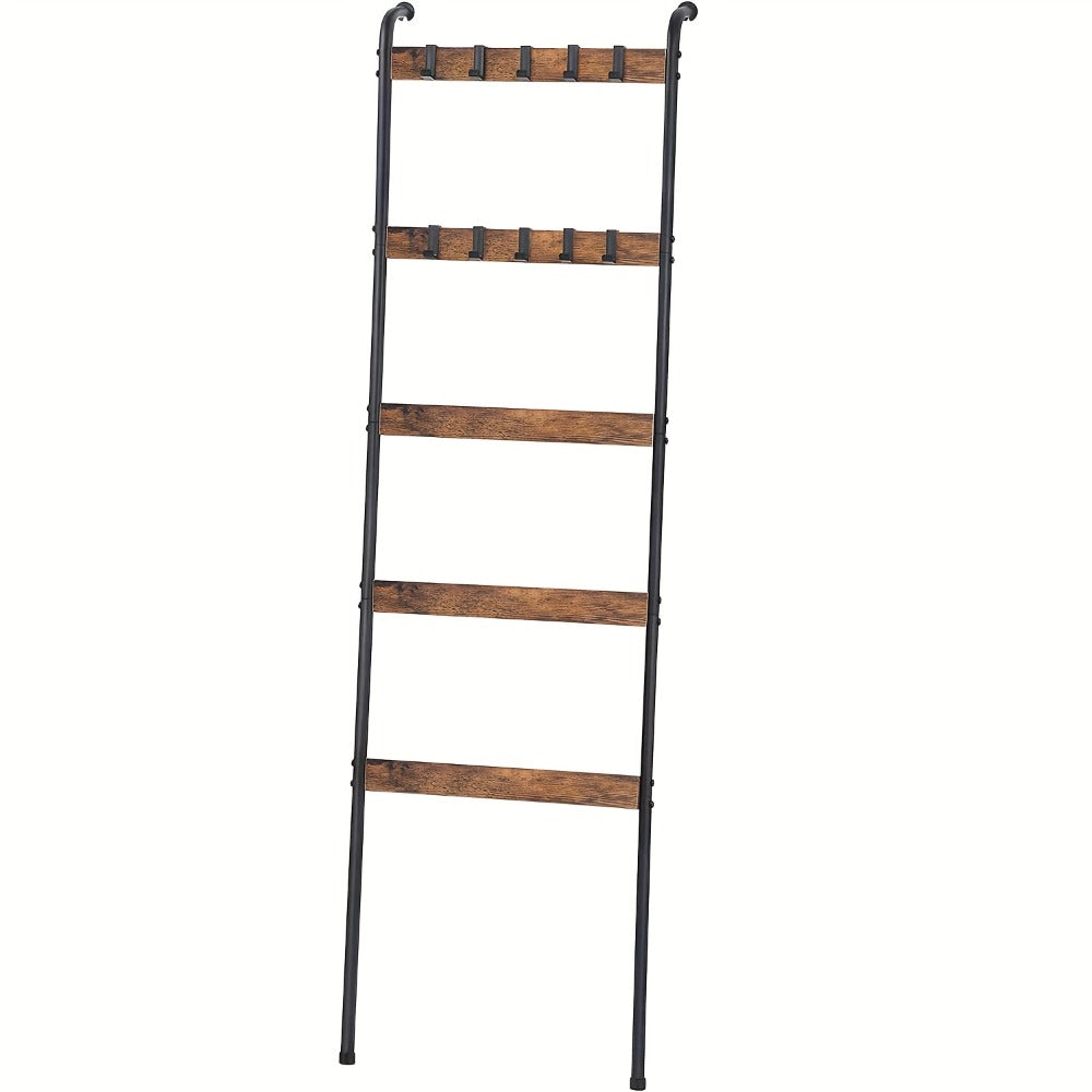 Five-Tier Brown Blanket Ladder with Ten Removable Hooks in One- or Two-Piece Checkout Options
