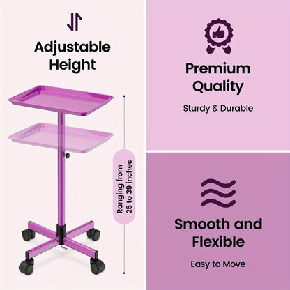 6-Color Premium Aluminum Salon Rolling Tray on Wheels — Adjustable Height Hairdresser Cart, Tattoo Tray, Spa Service Trolley for Nail Tech, Barber & Beauty Studio