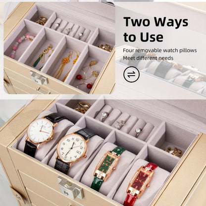 Large Jewelry Box 5-Tier PU Leather Organizer with Lock & Mirror – Storage Case for Bracelets, Earrings, Rings & Necklaces