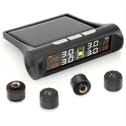 Solar TPMS Tire Pressure Monitoring System – Solar & USB Charging, 5 Alarm Modes, Color Display for 4-Wheel Vehicles