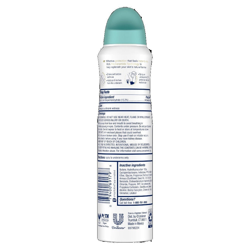 Dove Advanced Care Go Fresh Pear & Aloe Vera Antiperspirant Spray, Two 150 ml Cans with Green Caps