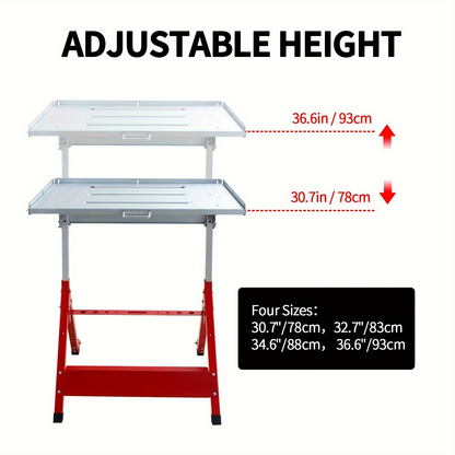 Steel Workbench with Wheels, Portable Welding Table Height-Adjustable 30"x20" Heavy Duty Steel Work Table for Garage Workshop Fabrication