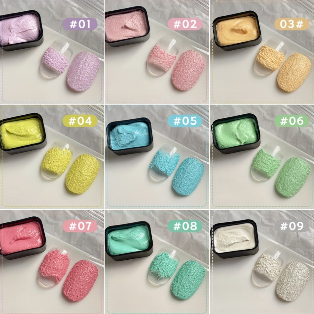 Plaster Texture Nail Art Gel Nine-Color Pastel Palette in a Compact Metal Case for Raised Sculpted Designs