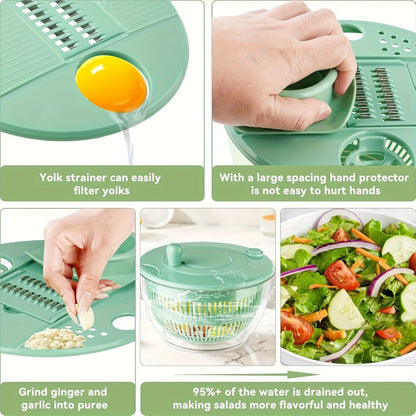 Salad Spinner Large 3-in-1 with 5-Blade Slicer & Egg Yolk Strainer – 5.3 Qt Vegetable Washing Bowl & Lettuce Spinner for Efficient Salad Prep – BPA-Free Kitchen Tool for Fruits, Greens & Meal Prep
