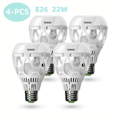SANSI A21 LED Light Bulbs, 22W E26 Four-Pack with 3000-Lumen Marking in 3000K Warm or 5000K Daylight White