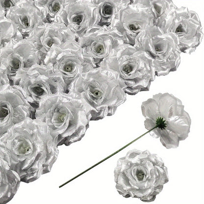 Artificial Roses with Stems 50pcs Silk Fake Flowers | 3 Inch Flower Head 6 Inch Stem Detachable DIY | Wedding Valentine's Day Home Decor Bouquet Arrangement in 6 Colors