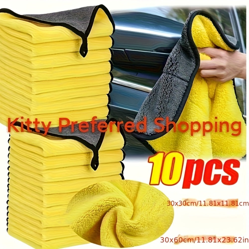 Microfiber Car Cleaning Towels 10pcs – Lint-Free Streak-Free Absorbent Wash & Dry Cloths for Car Exterior, Interior, Glass & Household Detailing