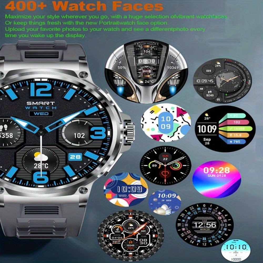Smart Watch 1.85-Inch Round Display with 710mAh Battery, Wireless Calling and Silver or Black Band