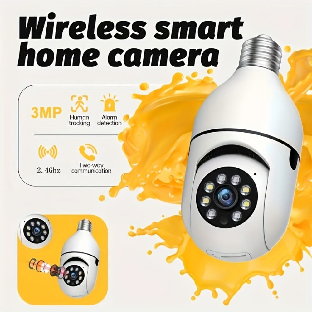 3MP Bulb Security Camera 360° Panoramic WiFi Indoor Surveillance, Dual Band 5GHz & 2.4GHz, Night Vision, Two-Way Audio, App Control – Screw-In Home Garage Pet Baby Nanny Monitor Camera